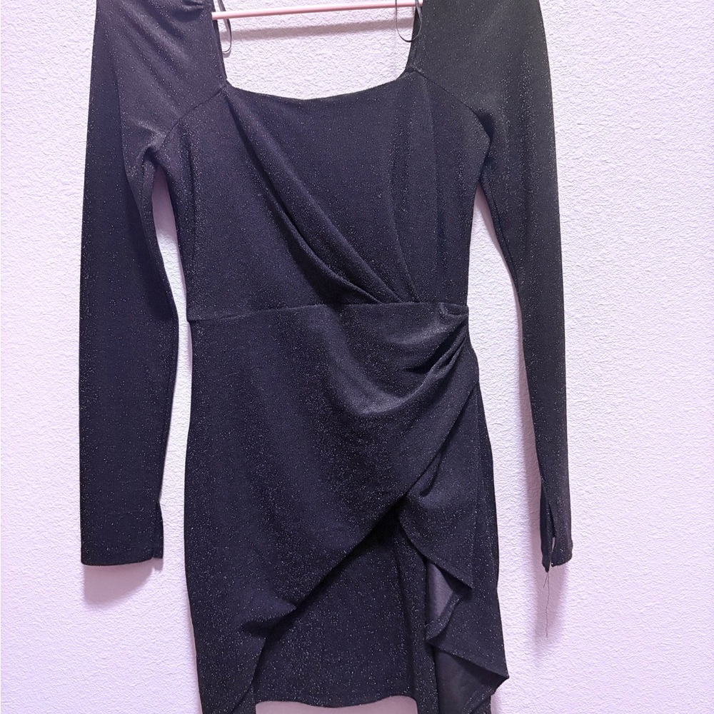 Francesca's Collections Black Asymmetrical Ruched Bodycon Dress